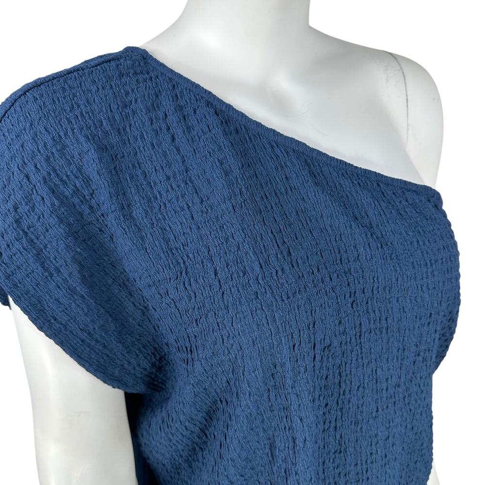 Free People Navy One-Shoulder Blouse Sz L - Picture 3 of 7